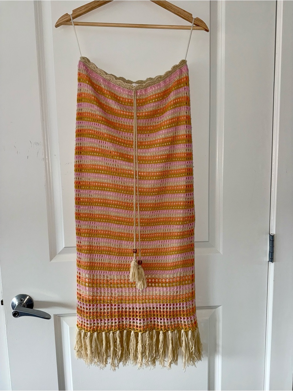 Mable Pink & Orange Crochet Fringe Midi Skirt | Size M